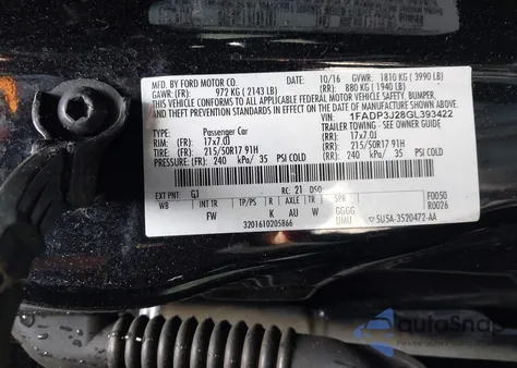 2016 Ford Focus Titanium from USA, damaged, VIN 1FADP3J28GL393422